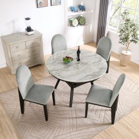 5 piece dining table and chair set, round dining table with 4 upholstered chairs, dining table set with storage - as Pic