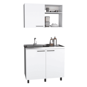 Alexandria 2 Piece Kitchen Set, Wall Cabinet + Utility Sink, White - as Pic
