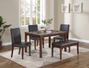 Classic Stylish Espresso Finish 5pc Dining Set Kitchen Dinette Faux Marble Top Table Bench and 3x Chairs Faux Leather Cushions Seats Dining Room - as