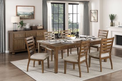 Cherry Finish Traditional Style 7pc Dining Set Drawers Table and 6x Side Chairs Ladder Back Design Wooden Furniture - as Pic