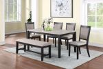 Contemporary Dining 6pc Set Table w 4x Side Chairs And Bench Padded Upholstered Cushion Seats Chairs Solid wood And Veneers Dining Room Furniture - as