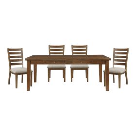 Cherry Finish Traditional Style 5pc Dining Set Drawers Table and 4x Side Chairs Ladder Back Design Wooden Furniture - as Pic