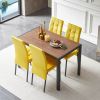 5-Piece Dining Set Including Yellow Velvet High Back Nordic Dining Chair & Creative Design MDF Dining Table - as Pic