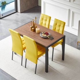 5-Piece Dining Set Including Yellow Velvet High Back Nordic Dining Chair & Creative Design MDF Dining Table - as Pic
