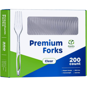 Comfy Package Premium Clear Plastic Forks Heavy Duty Disposable Silverware, 200-Pack - Comfy Package