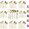 Gold Silverware Stainless Steel Titanium Gold Plating Flatware Set, Spoons Forks Cutlery Set Contains 6 Pieces Serving Set - 46 Pieces