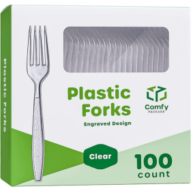 Comfy Package Engraved Plastic Forks Disposable Silverware Heavy Duty Cutlery Clear, 100-pack - Comfy Package