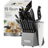 McCook MC25A 15-Piece Kitchen Knife Set Stainless Steel Forged Triple Rivet Cutlery Knife Block Set with Built-in Sharpener,Chef Knife,Steak Knife - M