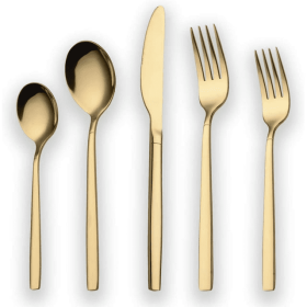 20 Pieces Gold Plated Stainless Steel Flatware Set, Sliverware Cutlery Set Service for 4, Mirror Polished - ReaNea