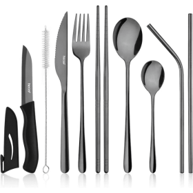 Portable Silverware Set, Stainless Steel Travel Camping Cutlery Flatware Set with Carrying Case - 11 PCS