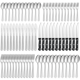 Bestdin Silverware Set with Steak Knives, Stainless Steel Pattern Design Cutlery Set for 12, Flatware Set Mirror Polished, Tableware Set  72 Pieces