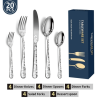 Stainless Steel Silverware Flatware Set 4 Knives 4 Forks 4 Spoons 4 Tea Forks 4 Teaspoons with Beautiful Flower Pattern - 20pcs