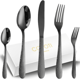 Flatware Set Black  Modern Stainless Steel Knife Fork Spoon Dinner Set. - 20 Piece