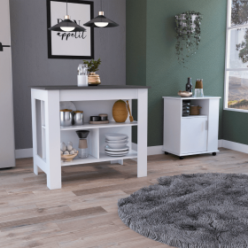 Stamford 2 Piece Kitchen Set, Delos Kitchen Island + Munich Lower Microwave Pantry Cabinet , White /Onyx - as Pic