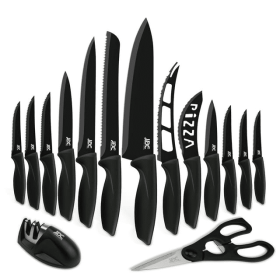 15-Piece Kitchen Knife Set - High Carbon Stainless Steel, Non-Stick Coating, Rust-Resistant, Ergonomic Handles - Perfect for Cook