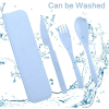 Travel Cutlery Set with Case, Reusable Plastic Portable Camping Flatware Set (Blue)