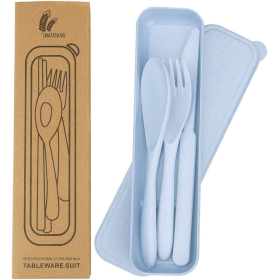 Travel Cutlery Set with Case, Reusable Plastic Portable Camping Flatware Set (Blue)