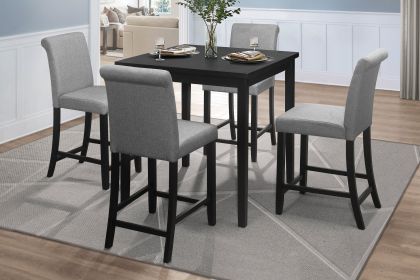 Counter Height 5pc Dining Set Table and Chairs Black/ Gray Upholstered Transitional Wooden Furniture Breakfast Kitchen Set - as Pic
