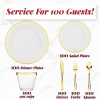 Gold Dinnerware Party Set (100 Guest), 100 Salad Gold Plates, 100 Gold Plastic Silverware Set, 100 Gold Cups Disposable Party Pack