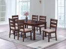 Contemporary Antique Cherry 7pc Dining Set Table And 6x Side Chairs Melamine Table Top Fabric Cushion Seats Chairs Solid wood Dining Room Furniture -