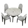 5 piece dining table and chair set, round dining table with 4 upholstered chairs, dining table set with storage - as Pic