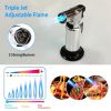 toCulinary Butane Torch Lighter Refillable Blow Torch Adjustable Flame Kitchen Cooking BBQ Torch (Gas Not Included) - Silver