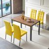 5-Piece Dining Set Including Yellow Velvet High Back Nordic Dining Chair & Creative Design MDF Dining Table - as Pic