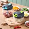 Manual Meat Grinder Vegetable Cutter Pound Garlic Artifact Shredder Baby Complementary Food Machine Hand Cut Pepper Capacity 520ml - Gray-blue