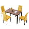 5-Piece Dining Set Including Yellow Velvet High Back Nordic Dining Chair & Creative Design MDF Dining Table - as Pic
