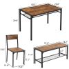 Dining Table Set for 4, Kitchen Table with 2 Chairs and a Bench, 4 Piece Kitchen Table Set for Small Space, Home Kitchen Bar Pub Apartment, Rustic Bro