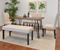 Amisos 6-Piece Dining Set, Hairpin Dining Table with 4 Chairs and Upholstery Bench, 3 Color Options - as Pic