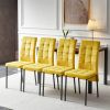 5-Piece Dining Set Including Yellow Velvet High Back Nordic Dining Chair & Creative Design MDF Dining Table - as Pic