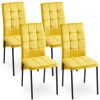 5-Pieces Functional Retractable Ceramic Table Dining Table Dining Set Including Yellow Velvet High Back Black Color Legs for Living Room,Dining Room,K