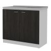 Luther 2 Piece Kitchen Set, Olimpo 150 Wall Cabinet + Salento Utility Sink With Cabinet, Black / White - as Pic