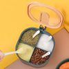 Spice Box Set, Four Compartment Condiment & Spice Box, Multi-Grid Spice Jar, Square Salt Pepper Seasoning Box - Pink
