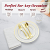 Gold Dinnerware Party Set (100 Guest), 100 Salad Gold Plates, 100 Gold Plastic Silverware Set, 100 Gold Cups Disposable Party Pack
