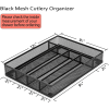 Kitchen Drawer Organizer, Black Mesh Wire Utensil Tray, Narrow Metal Cutlery Holder/Divider with Foam Feet, 5 Compartment & Small Size - 12.5