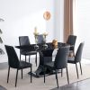 Faux Marble Dining Table Set with Convertible Base, Luxury Rectangular Kitchen Table for 6-8, Modern Black Faux Marble Dining Room Table with MDF Base