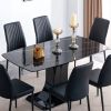Faux Marble Dining Table Set with Convertible Base, Luxury Rectangular Kitchen Table for 6-8, Modern Black Faux Marble Dining Room Table with MDF Base