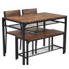 Dining Table Set for 4, Kitchen Table with 2 Chairs and a Bench, 4 Piece Kitchen Table Set for Small Space, Home Kitchen Bar Pub Apartment, Rustic Bro
