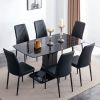 Faux Marble Dining Table Set with Convertible Base, Luxury Rectangular Kitchen Table for 6-8, Modern Black Faux Marble Dining Room Table with MDF Base