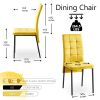 5-Pieces Functional Retractable Ceramic Table Dining Table Dining Set Including Yellow Velvet High Back Black Color Legs for Living Room,Dining Room,K