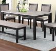 Contemporary Dining 6pc Set Table w 4x Side Chairs And Bench Padded Upholstered Cushion Seats Chairs Solid wood And Veneers Dining Room Furniture - as