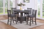 Contemporary Dining Room Counter Height 5pc Dining Set Round Table w Leaf And 4x Side Chairs Gray Finish Solid wood - as Pic