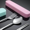 3pcs Portable Cutlery Set With Storage Box - Silvery