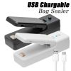1pc 2 In 1 USB Chargable Mini Bag Sealer Heat Sealers With Cutter Knife Rechargeable Portable Sealer For Plastic Bag Food Storage - White
