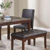 Classic Stylish Espresso Finish 5pc Dining Set Kitchen Dinette Faux Marble Top Table Bench and 3x Chairs Faux Leather Cushions Seats Dining Room - as