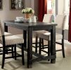 Antique Black Wooden 5pc Counter Height Dining Set Table And 4x Chairs Beige Linen Like Fabric Cushions Nailhead Trim Chairs - as Pic