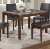 Classic Stylish Espresso Finish 5pc Dining Set Kitchen Dinette Faux Marble Top Table Bench and 3x Chairs Faux Leather Cushions Seats Dining Room - as