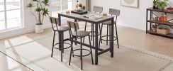 Bar Table Set with 4 Bar stools PU Soft seat with backrest, Grey, 47.24'' L x 23.62'' W x 35.43'' H - as Pic